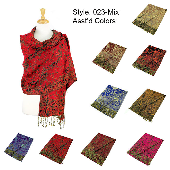 12-Pack Pashmina Paisley Shawsl Assorted Colors 023