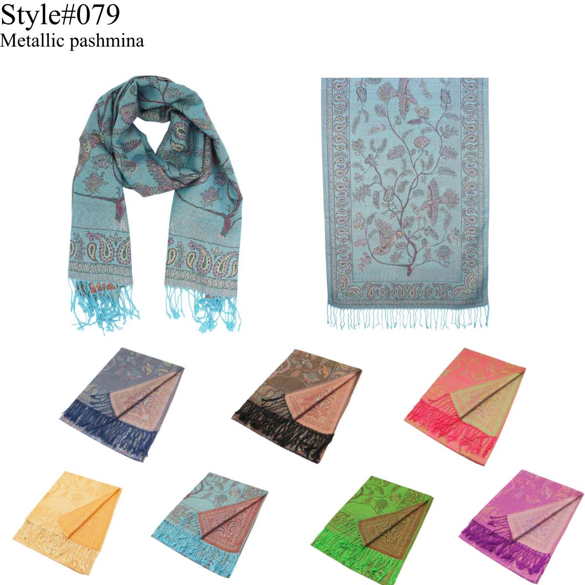 12-Pack Metallic Birds, Paisley, Tree Pashmina Assorted Colors 079