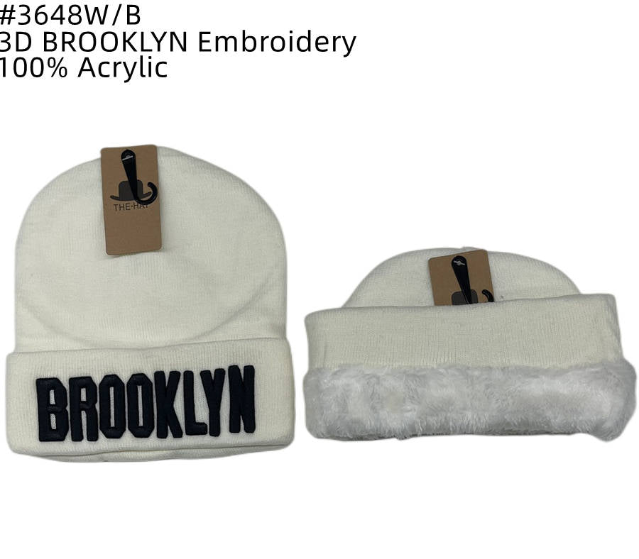 12-pack Wholesale BROOKLYN Beanie Hat 3D Embroidery #3648
