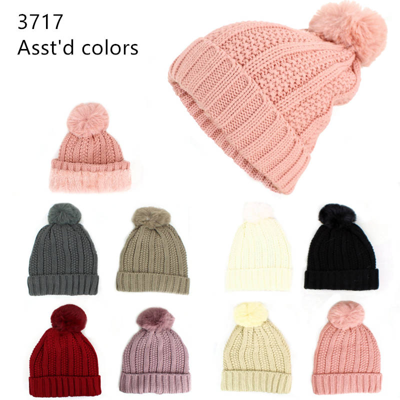 12-pack Wholesale Beanie Hat Winter Pompom Knit Hat #3717