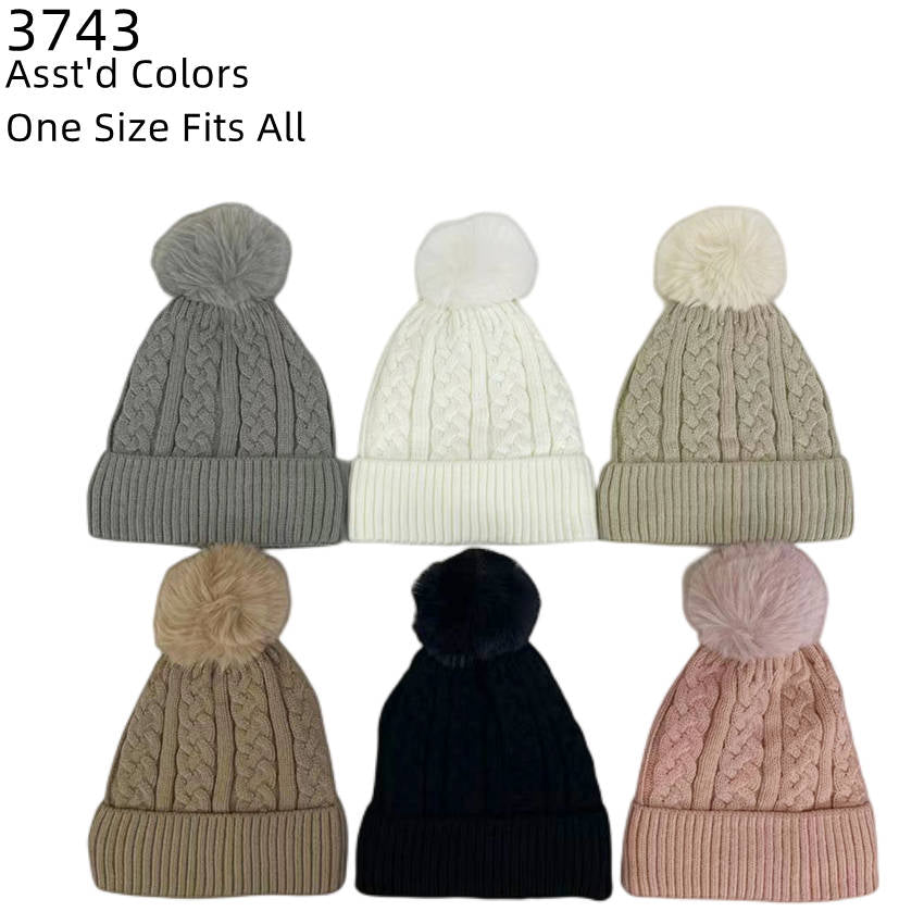 12-pack Wholesale Beanie Hat Winter Pompom Knit Hat #3743