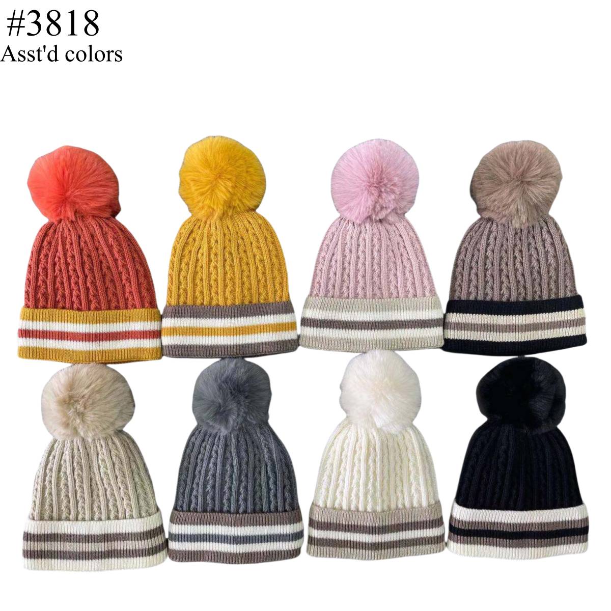 12-pack Wholesale Beanie Hat Winter Pompoms Hat #3818