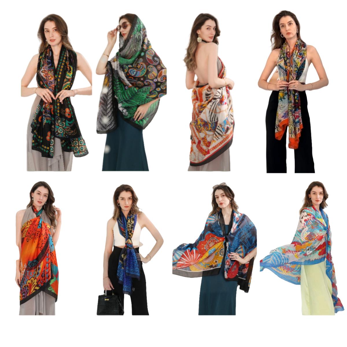Women 35"X78" Oblong Silky Satin Scarf Shawl F11-57