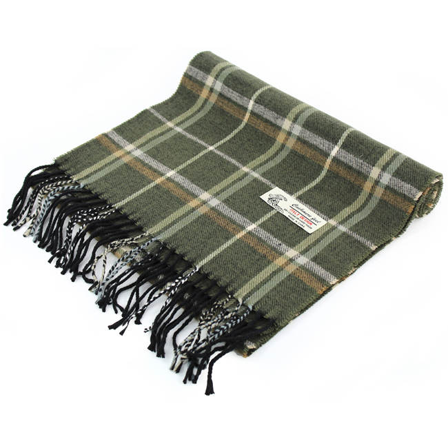 Plaid Cashmere Feel Scarf 12-pack Olive CM17-2
