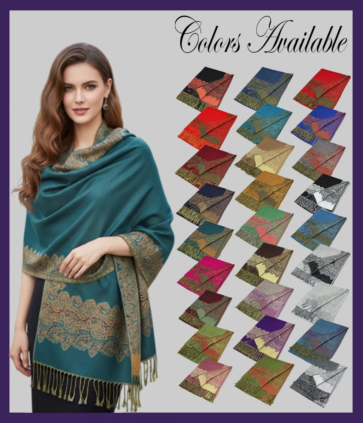 Border Pashmina Scarf Shawls