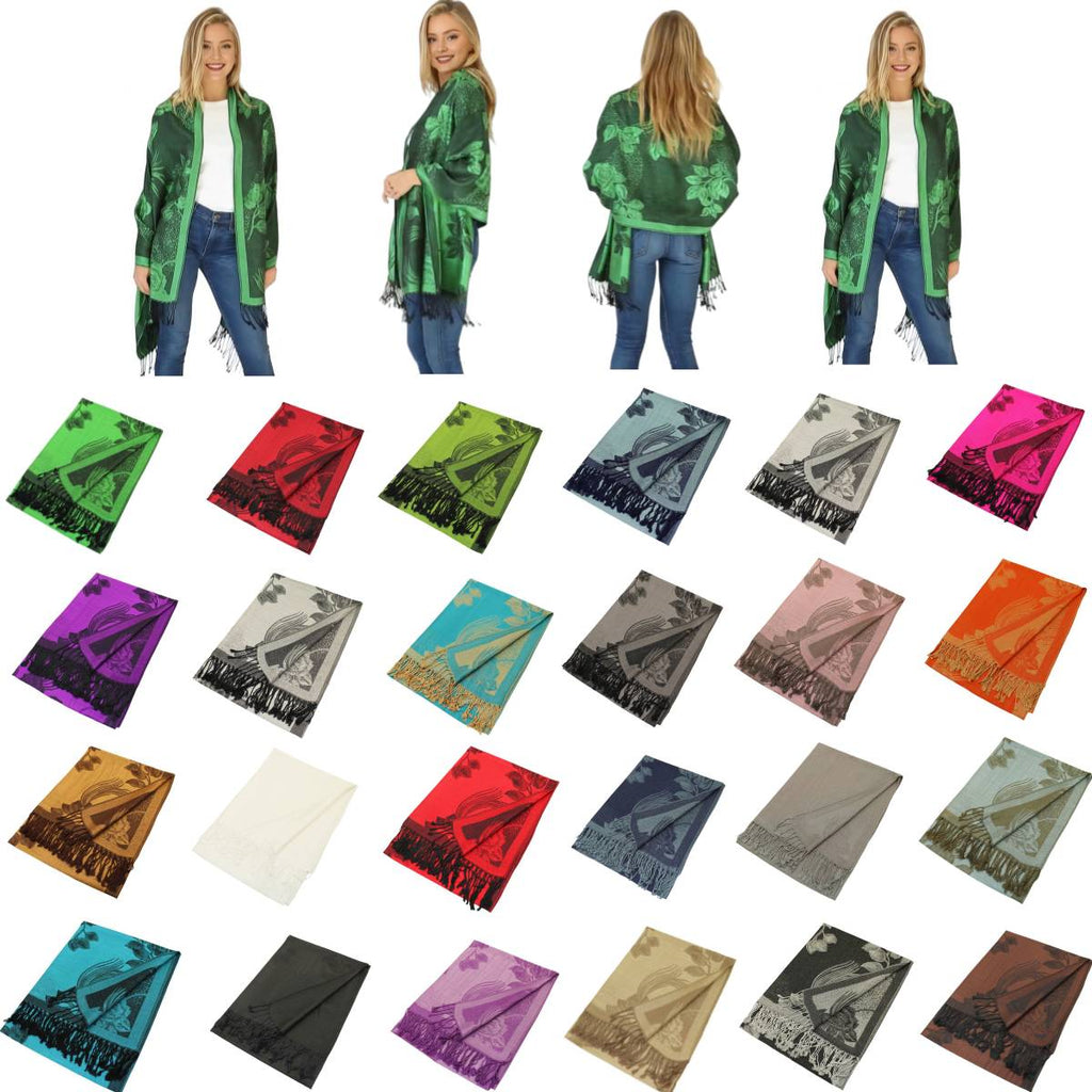 Rose Floral Pashmina Reversible Scarf Shawls