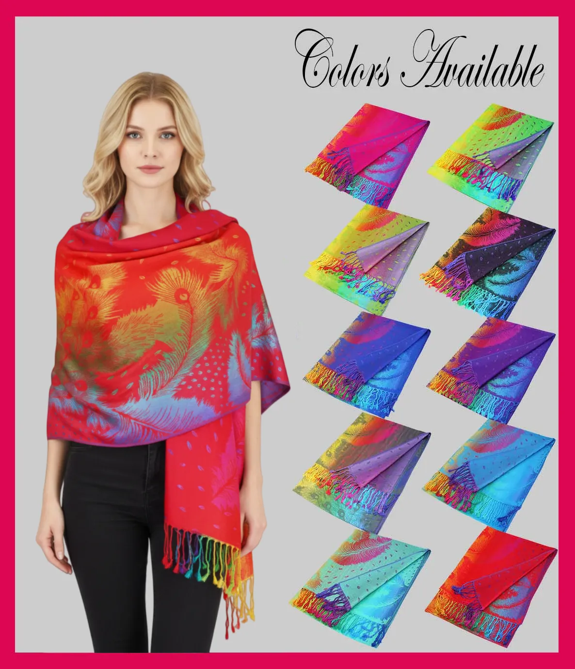 Colorful Peacock Feathers Pashmina Scarf Shawls