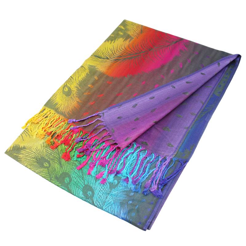 Colorful Peacock Feathers Pashmina Scarf Shawls