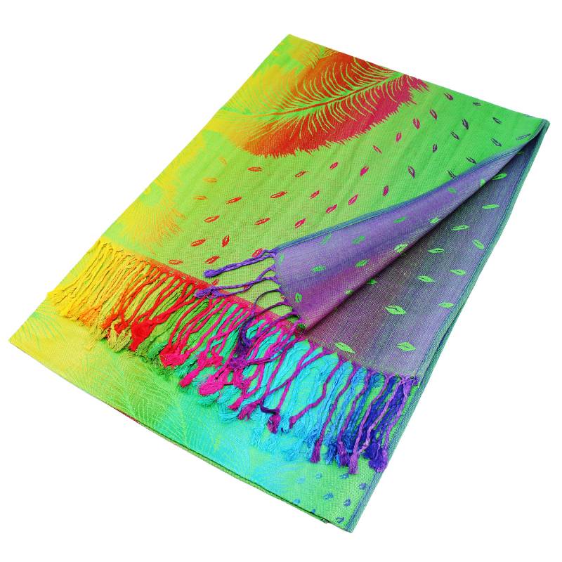 Colorful Peacock Feathers Pashmina Scarf Shawls