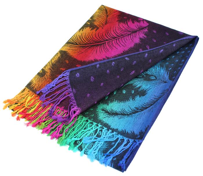 Colorful Peacock Feathers Pashmina Scarf Shawls
