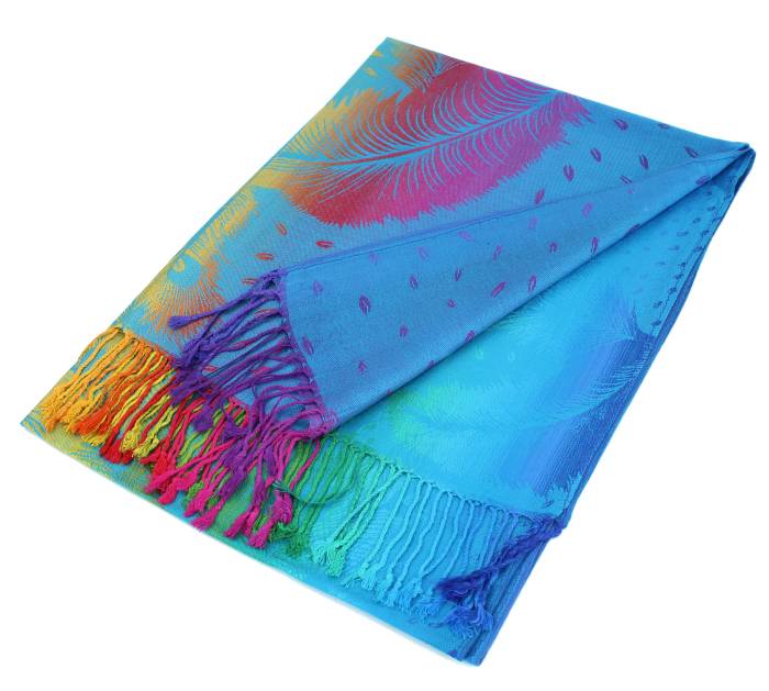 Colorful Peacock Feathers Pashmina Scarf Shawls