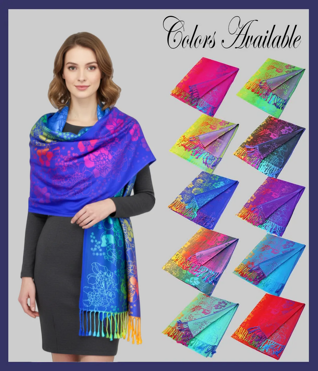 Colorful Florals Exotic Pashmina Scarf Shawls