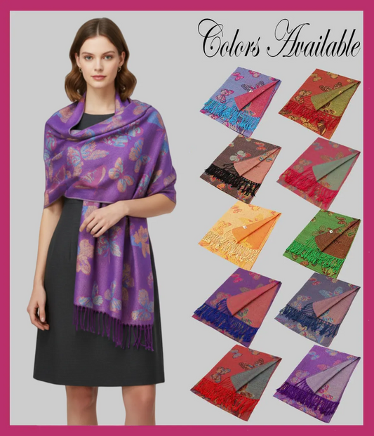 Metallic Butterfly Pashmina Scarf Shawls