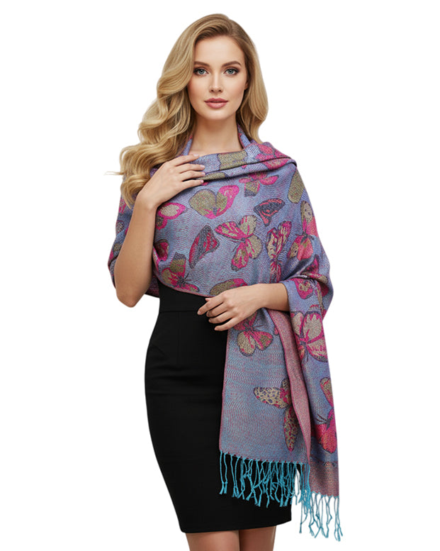 Metallic Butterfly Pashmina Scarf Shawls