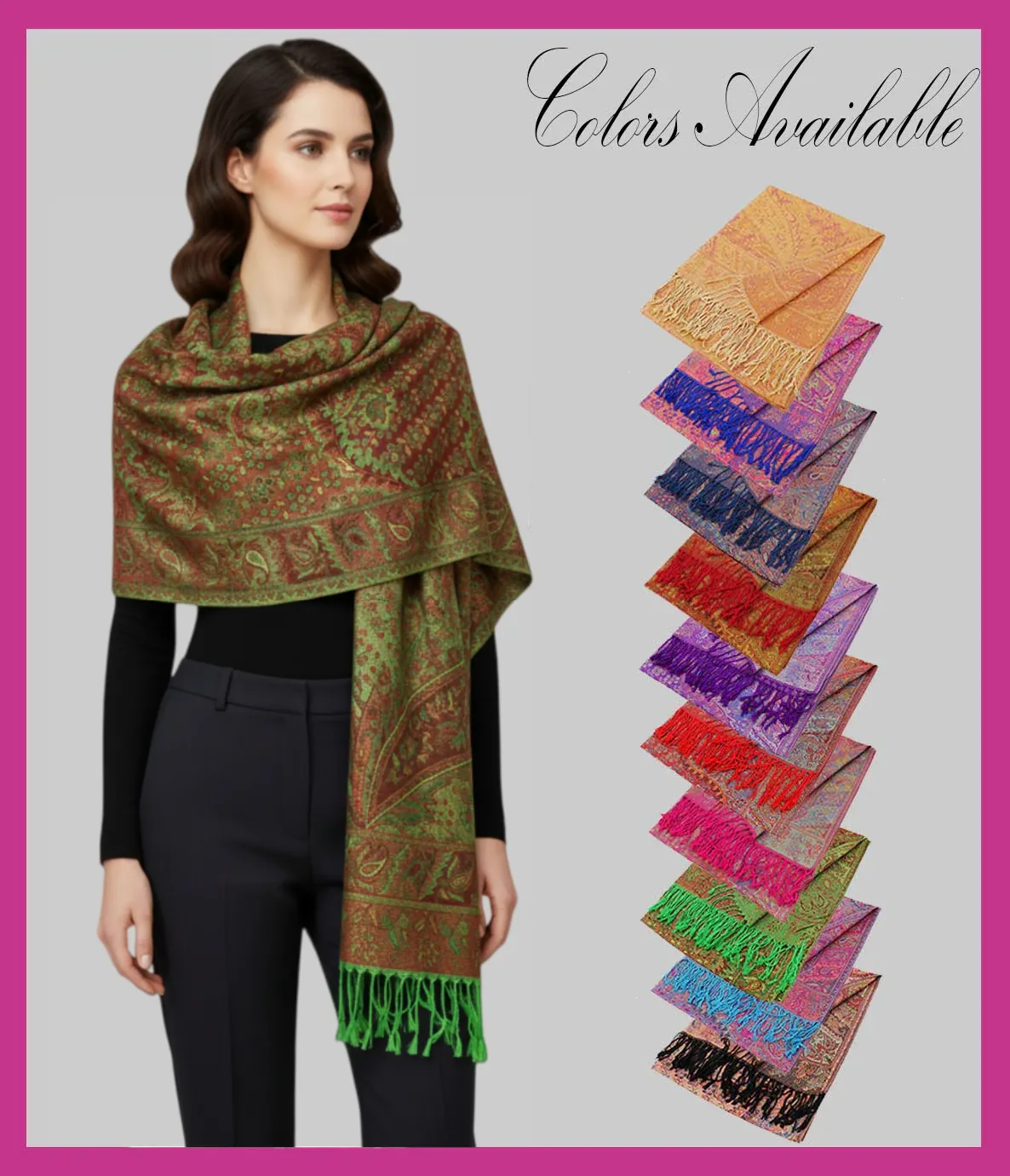 Metallic Paisley Pashmina Scarf Shawls