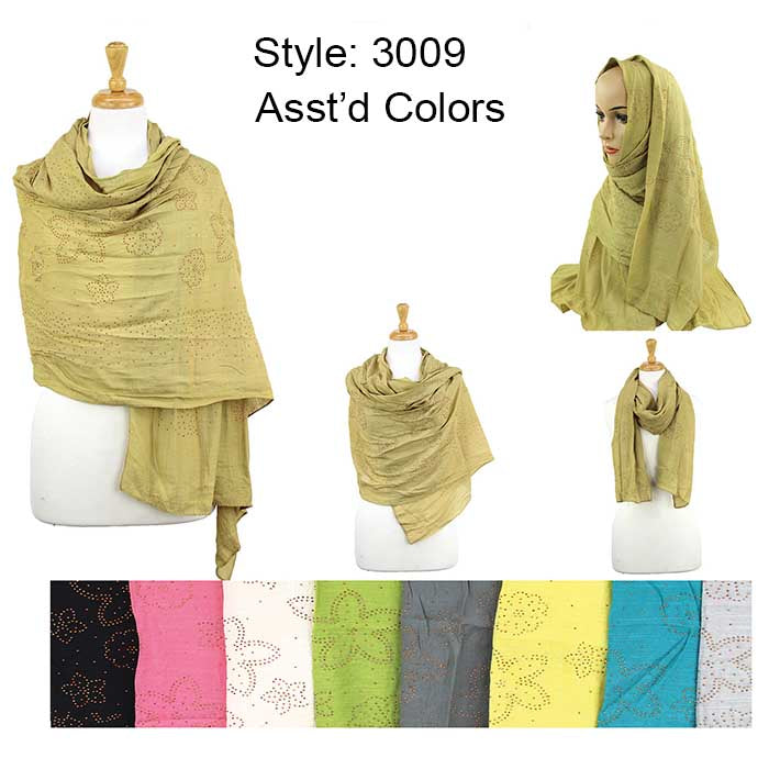 12 Pack Women Oblong Lightweight Rhinestones Scarves Shawls 3009