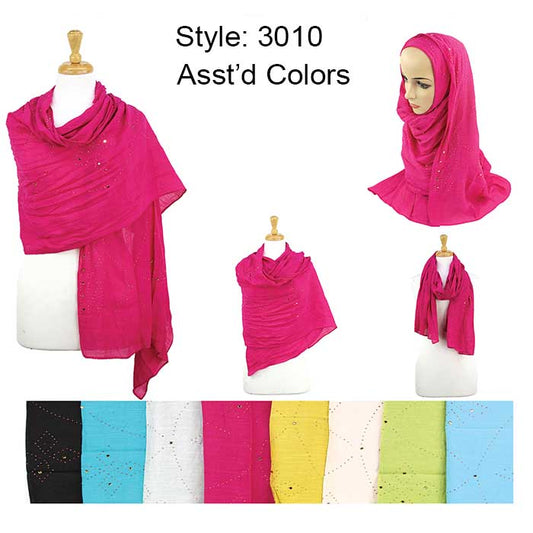 12 Pack Women Oblong Lightweight Rhinestones Scarves Shawls 3010