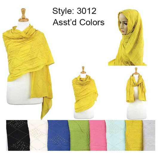 12 Pack Women Oblong Lightweight Rhinestones Scarves Shawls 3012