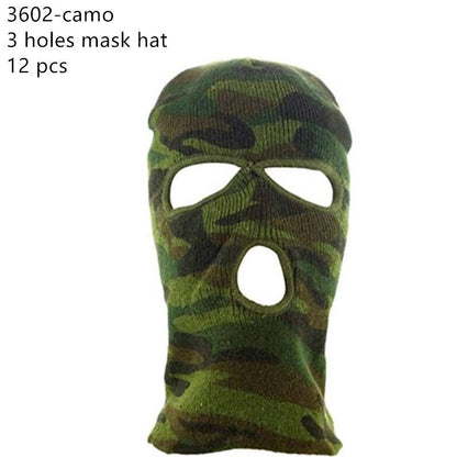 12-pack Wholesale 3-Hole Knitted Ski Mask Beanie Hat #3602