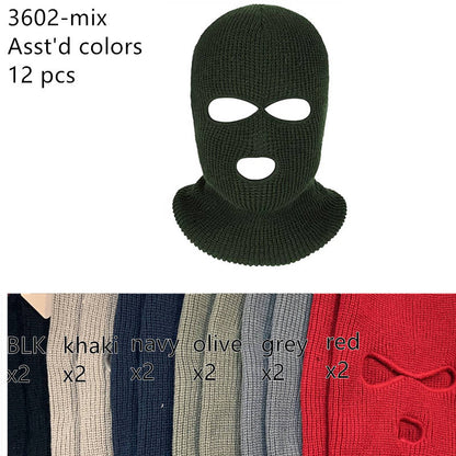 12-pack Wholesale 3-Hole Knitted Ski Mask Beanie Hat #3602