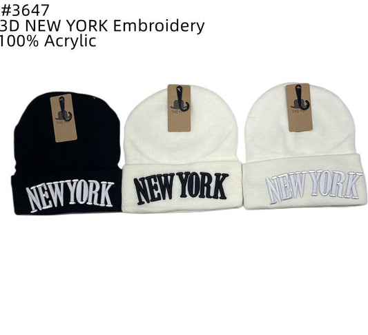 12-pack Wholesale Beanie Hat 3D NewYork Embroidery #3647