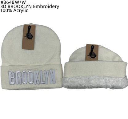 12-pack Wholesale BROOKLYN Beanie Hat 3D Embroidery #3648