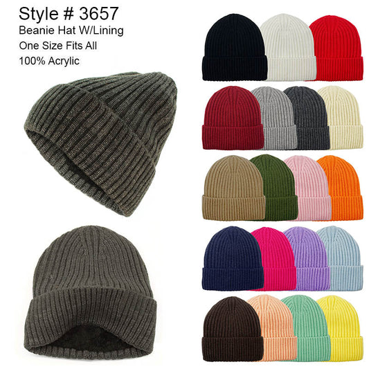 3pack Wholesale Unisex Winter Beanie Hat Fur Lining #3657