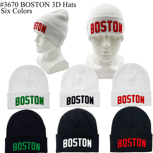 12-pack Wholesale Beanie Hat 3D BOSTON Embroidery #3670