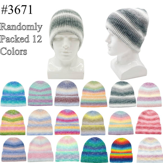 12-pack Wholesale Unisex Rainbow Multi Colors Winter Beanie Hat #3671
