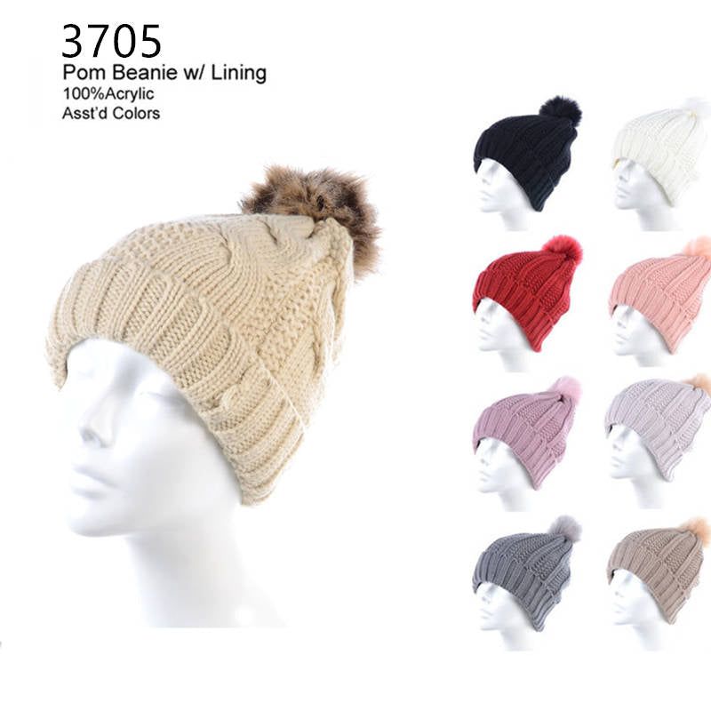 12-pack Wholesale Beanie Hat Winter Pompom Knit Hat #3705