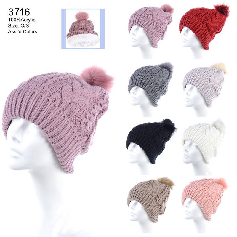 12-pack Wholesale Beanie Hat Winter Pompom Knit Hat #3716