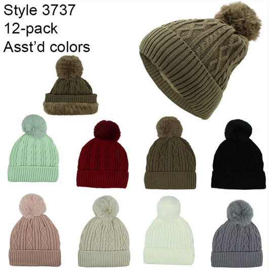 12-pack Wholesale Beanie Hat Winter Pompom Knit Hat #3737