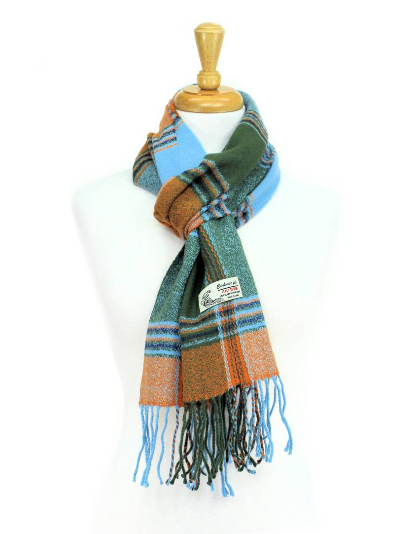 Plaid Cashmere Feel Scarf 12-pack Multi Green/blue/orange CM29-2