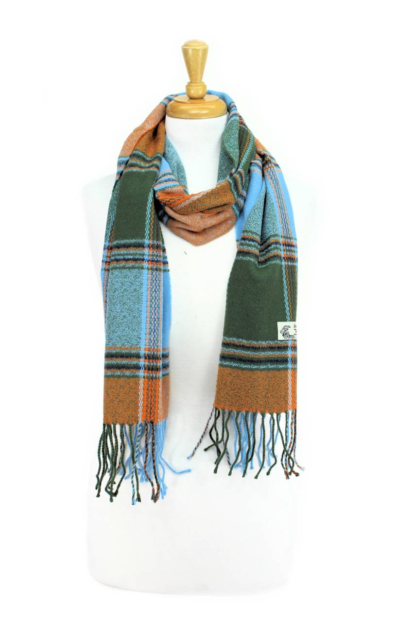 Plaid Cashmere Feel Scarf 12-pack Multi Green/blue/orange CM29-2