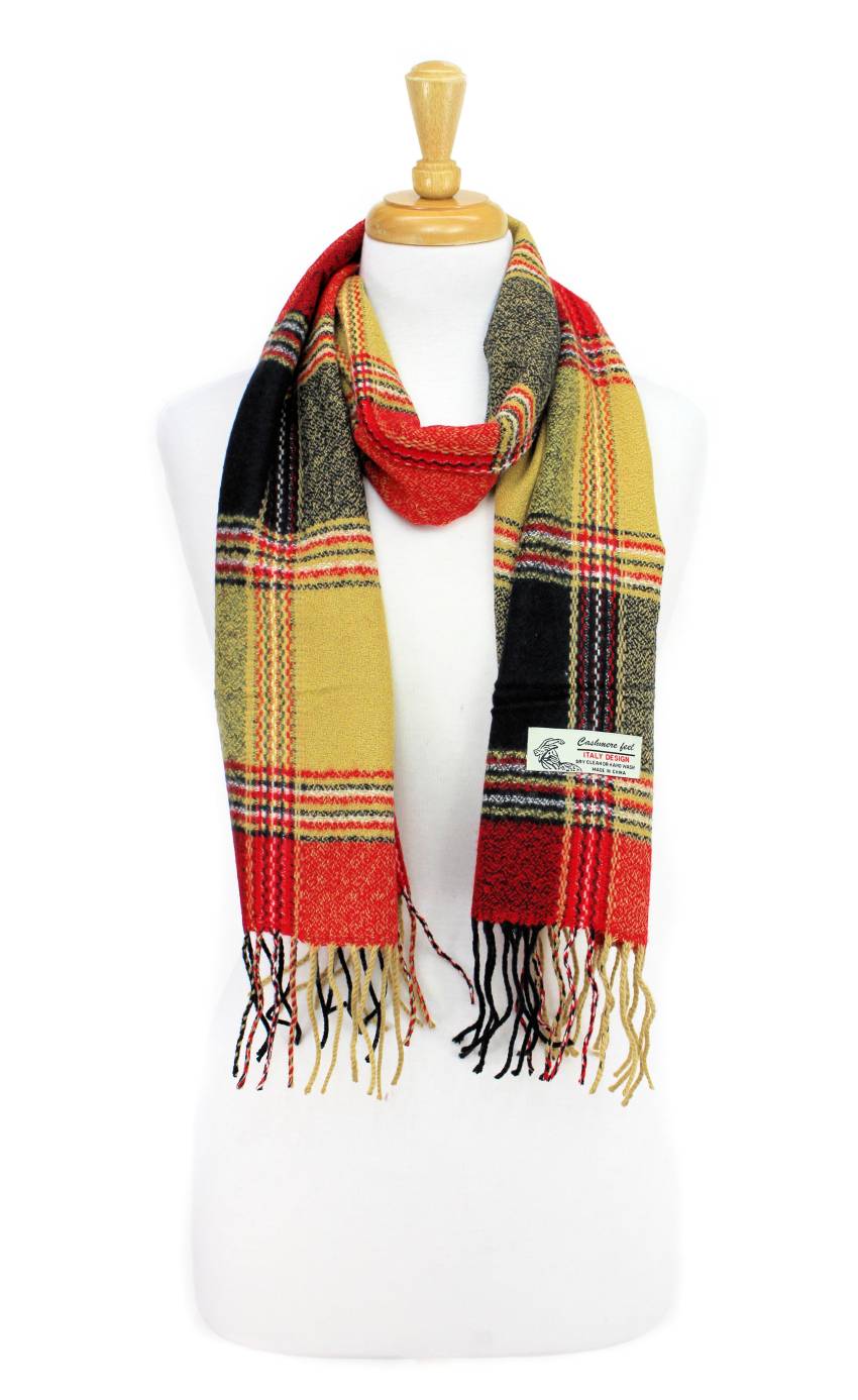 Plaid Cashmere Feel Scarf 12-pack Multi Black/red/camel CM29-4