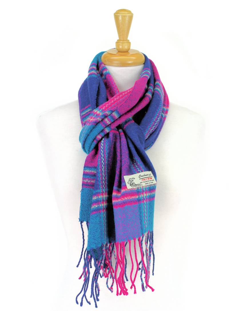 Plaid Cashmere Feel Scarf 12-pack Multi Purple/fuchsia/blue CM29-7