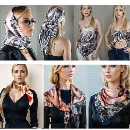 Women 27" Square Silky Satin Scarf Shawl F14-70-41-1