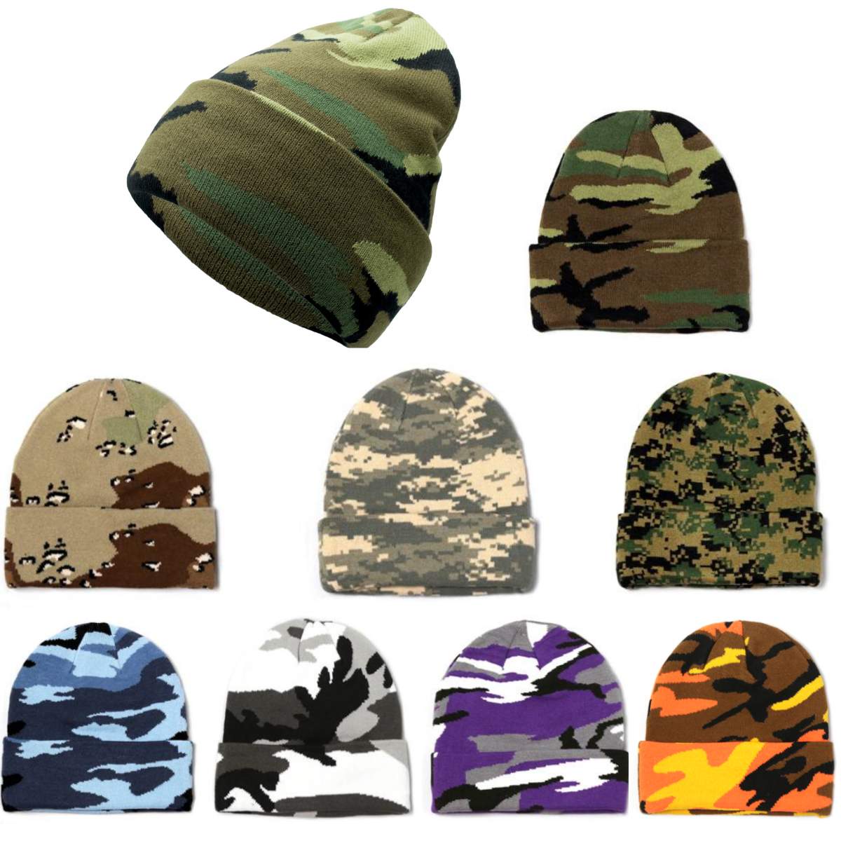 12-pack NEWHATTAN Knit Soft Warm Cuffed Beanie Hat Winter Camo Hats
