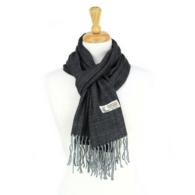 Herringbone Cashmere Feel Scarf 12-pack Dark Grey CM04-4
