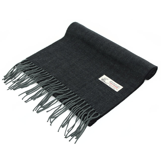Herringbone Cashmere Feel Scarf 12-pack Black Grey CM04-7